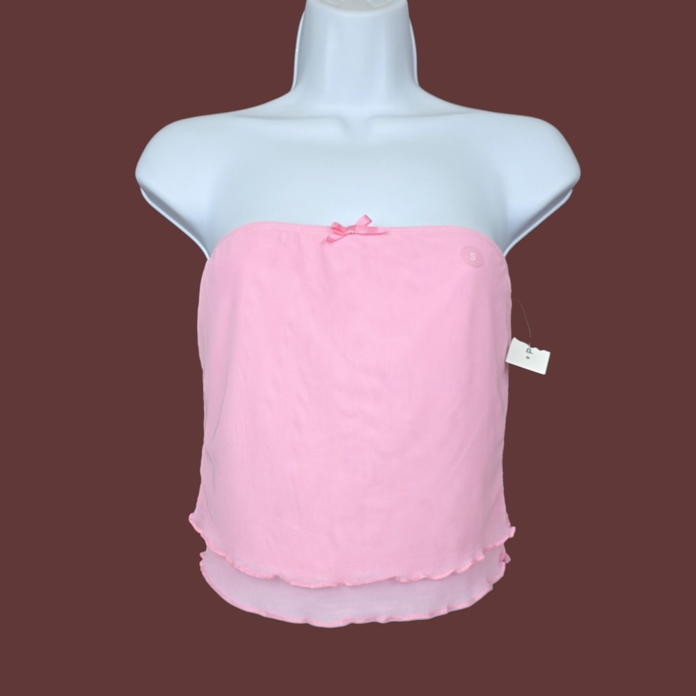 L.A. Hearts Womens Pink Mesh Lettuce Edge Bow Tube Top Size S NWOT